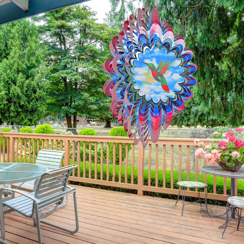 Eiryhope Hummingbird Animated Wind Spinner - 12In 3D Kinetic Hanging Sculpture, Creates Flying Hummingbird Animation Effect | Outdoor Garden Yard Decor, Unique Gift for Mom/Dad/Women/Men & Christmas - Image 3
